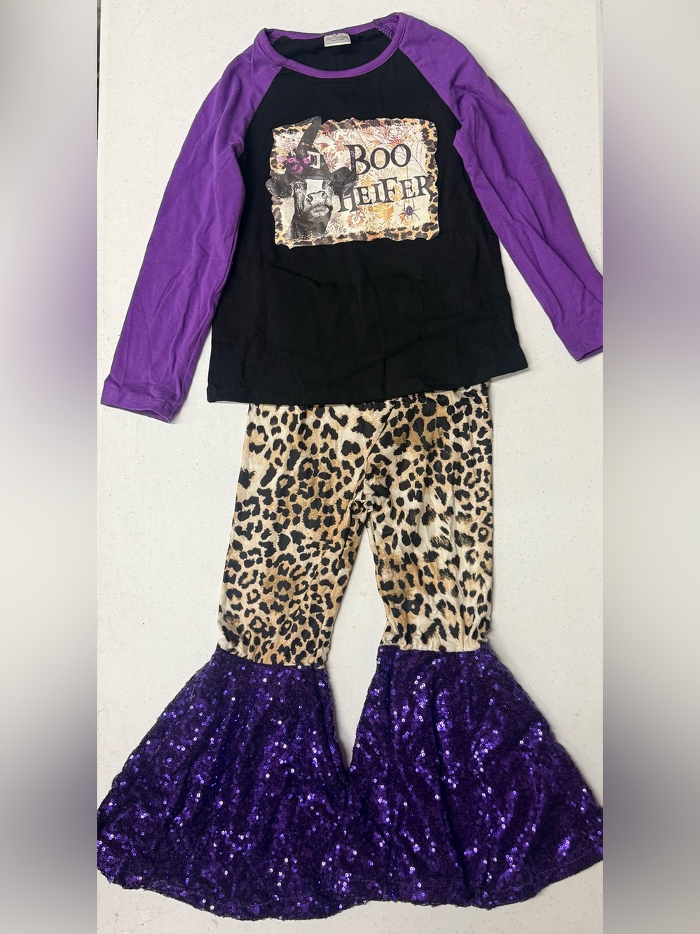 Boo Heifer Halloween Boutique Set Girls Size 6 7 Sequin Bell Bottoms